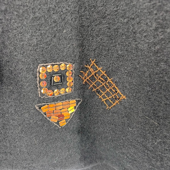 Chico’s 1 wool black zip front sweater jacket beaded sequins M bronze fall work - Picture 5 of 13